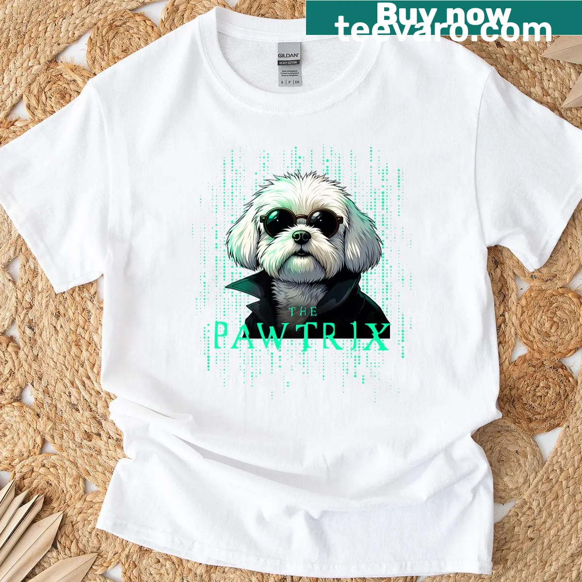 Funny Christmas shirt with a white Shih Tzu in a movie scene — on a men's t-shirt