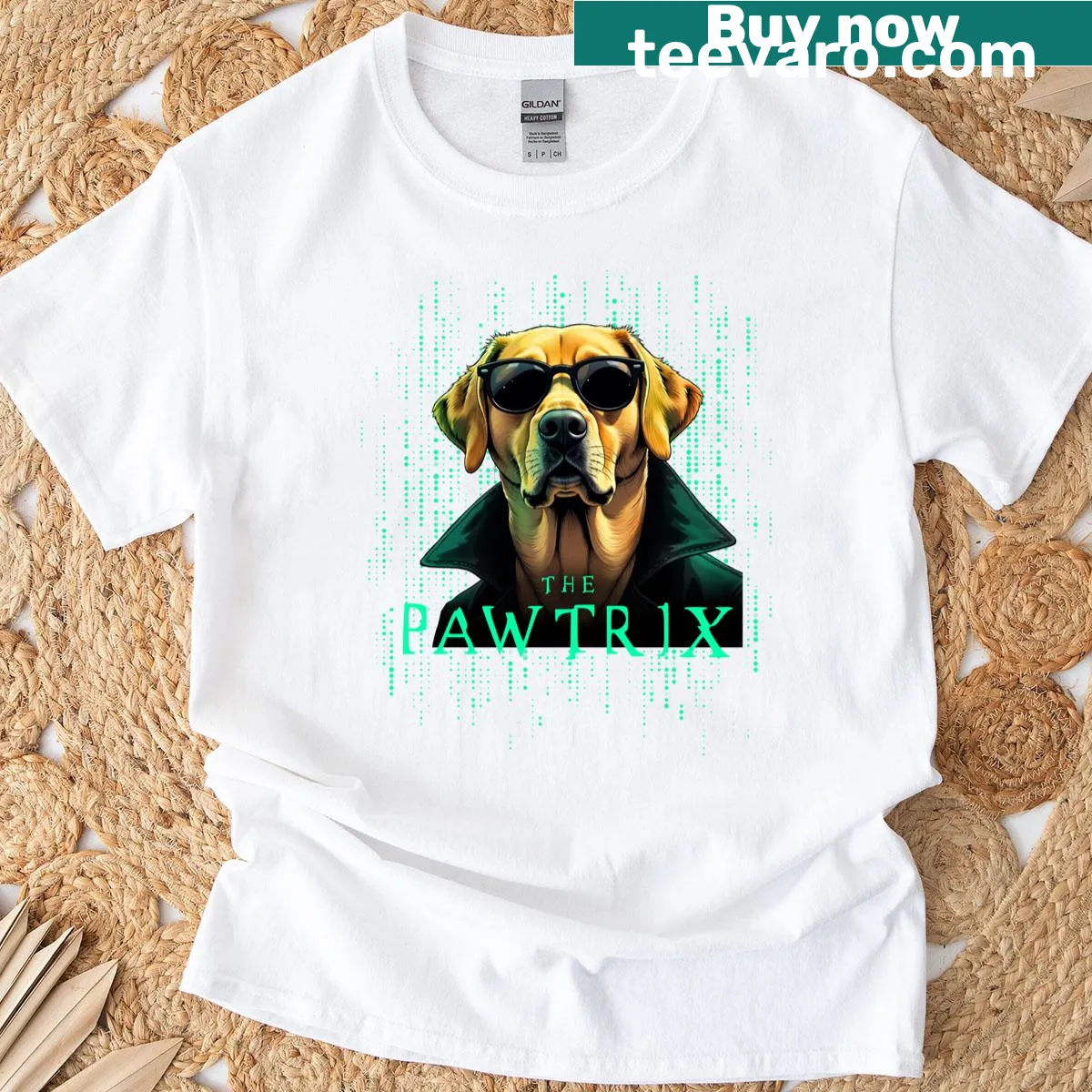 Funny Christmas T-shirt featuring a yellow labrador — on a men's t-shirt