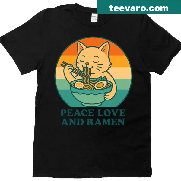 Cute cat with chopsticks and ramen design on a T-shirt