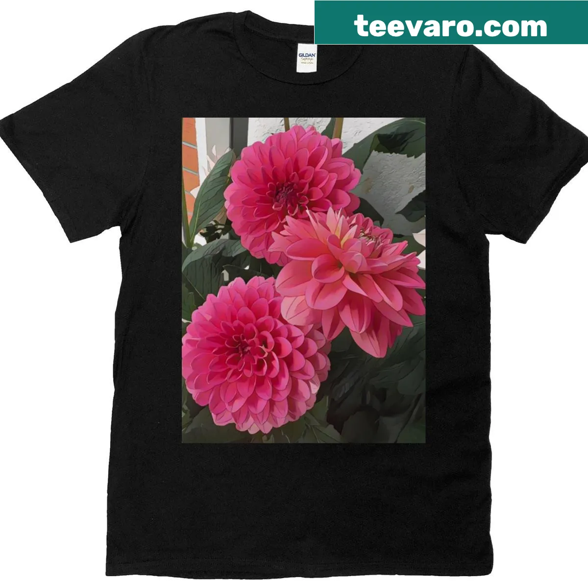 Oversized T-shirt featuring a bold floral illustration of dahlias — on a men's t-shirt