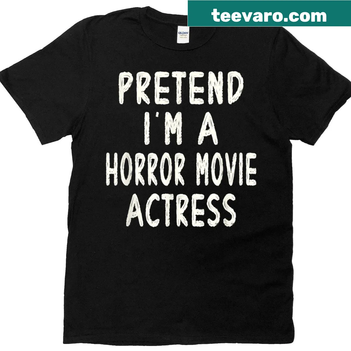 Illustrated T-shirt with playful horror movie actress design — on a men's t-shirt