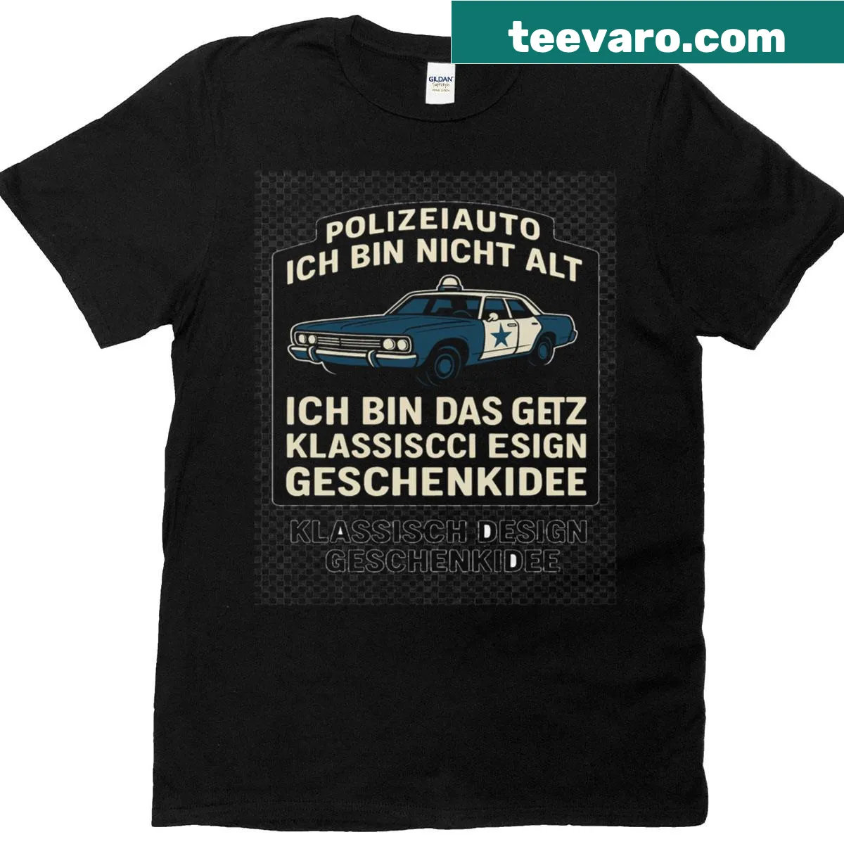 German text tee with police car graphic saying I'm Not Old I'm The Law — on a men's t-shirt