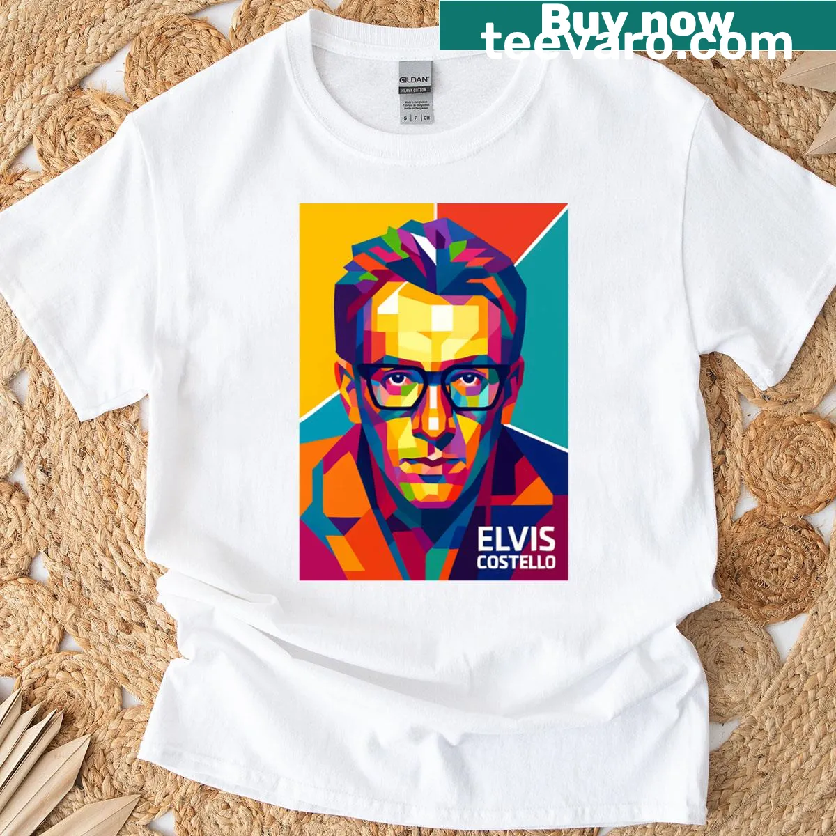 Pop art graphic t-shirt featuring Elvis Castello — on a men's t-shirt