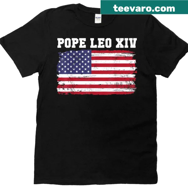 Vintage Pope Leo XIV t-shirt featuring USA flag design