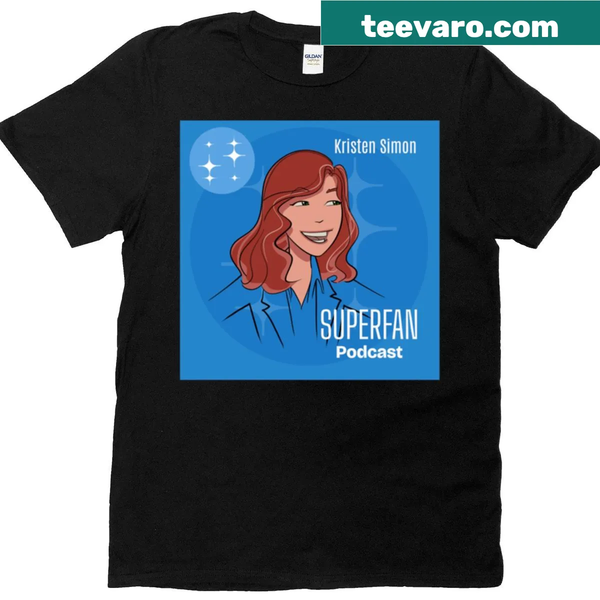 Premium T-shirt with portrait of Kristen Simon from Superfan Podcast — on a men's t-shirt