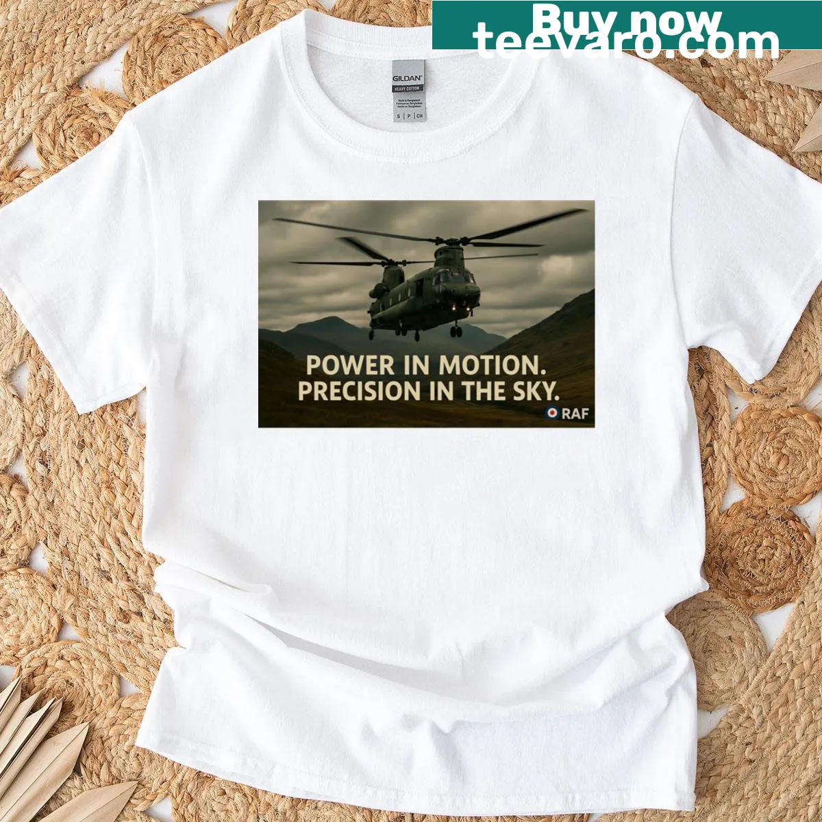 Chinook helicopter silhouette graphic T-shirt — on a men's t-shirt