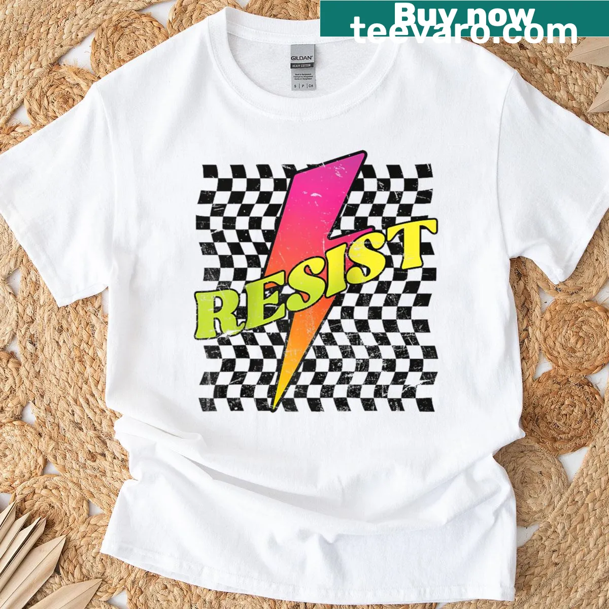 Vintage checkered Anti-Trump design on a raglan baseball tee — on a men's t-shirt