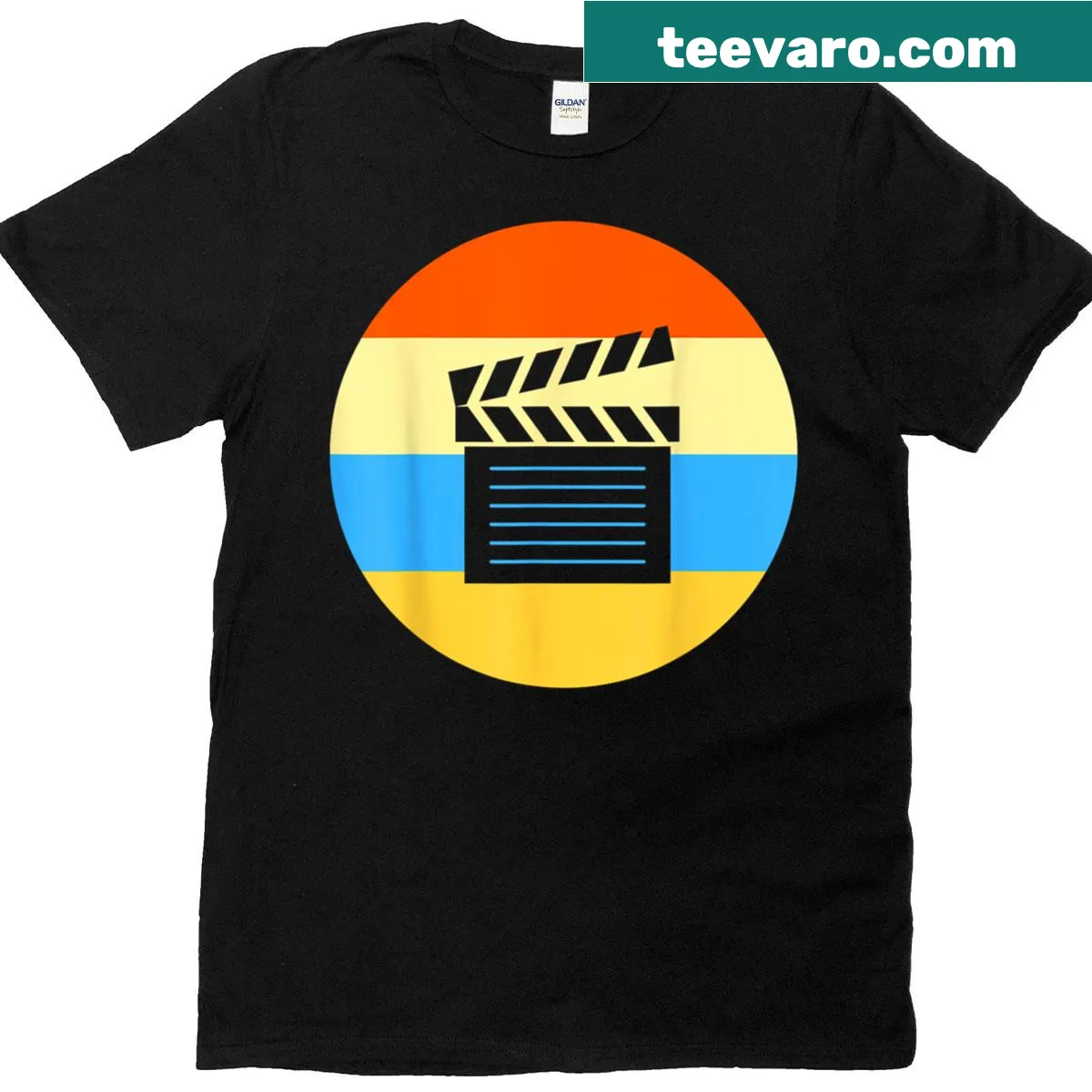 Vintage-style T-shirt with a clapperboard graphic design — on a men's t-shirt