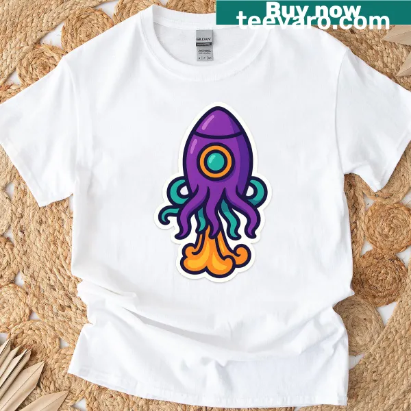 Cartoon design featuring a rocket-powered octopus