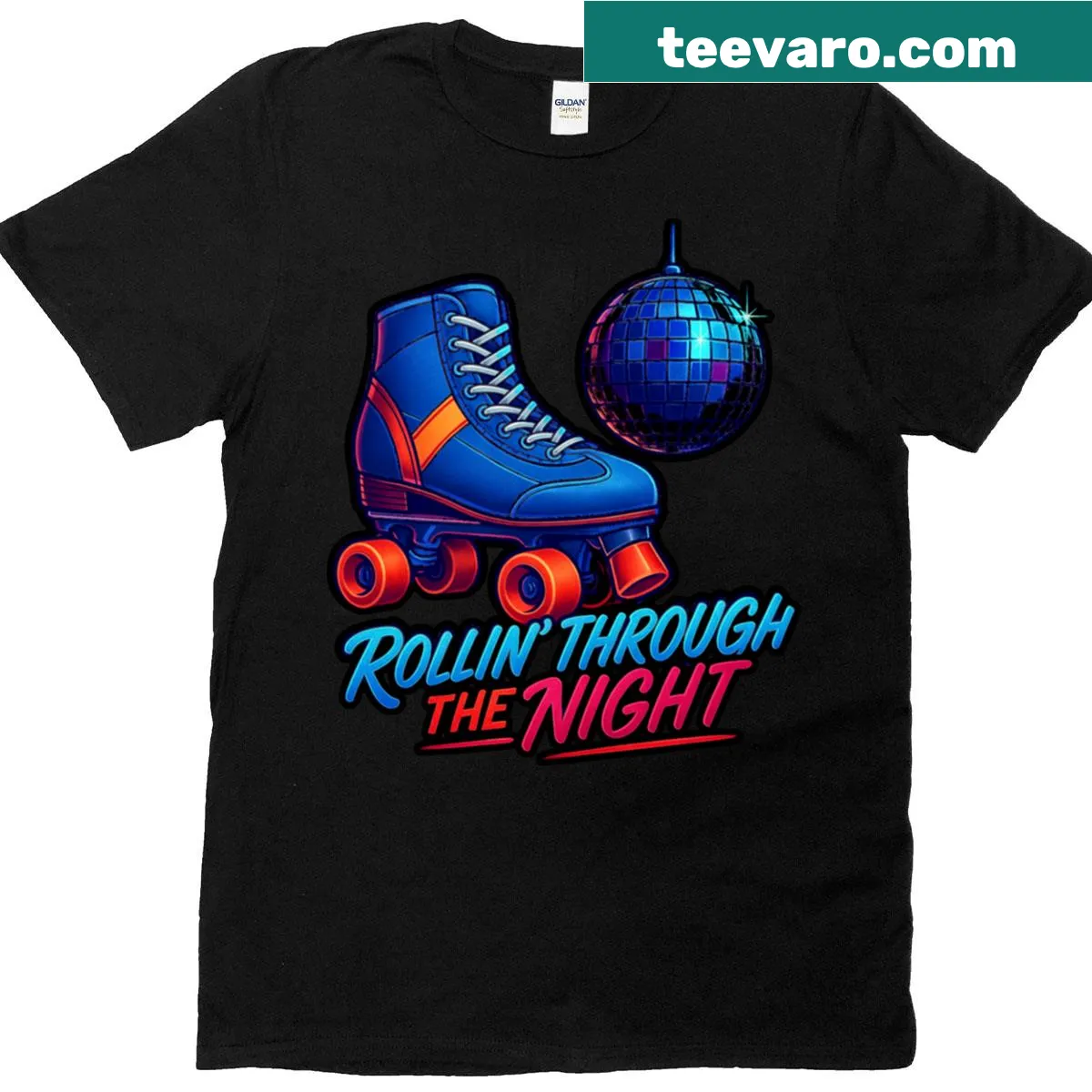Oversized retro roller skate T-shirt with disco vibes — on a men's t-shirt