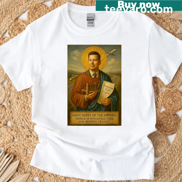Stylish T-shirt featuring the name Saint Duffy in elegant typography.