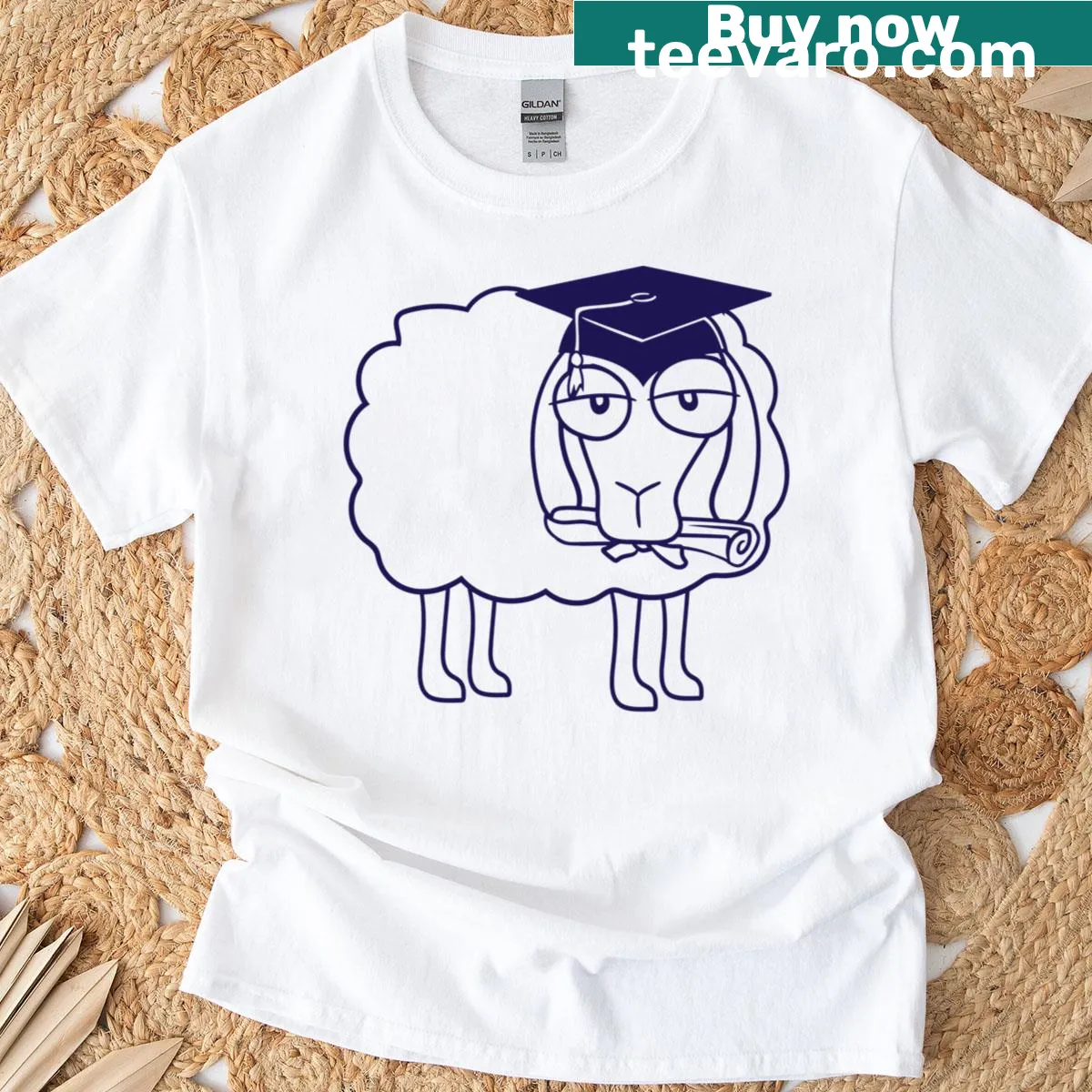 Graduation-themed T-shirt featuring a proud sheep graphic. — on a men's t-shirt