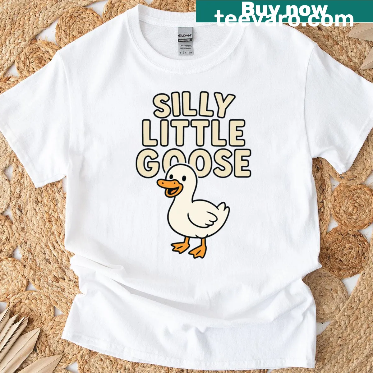 Cartoon graphic of a silly goose on a kids t-shirt — on a men's t-shirt