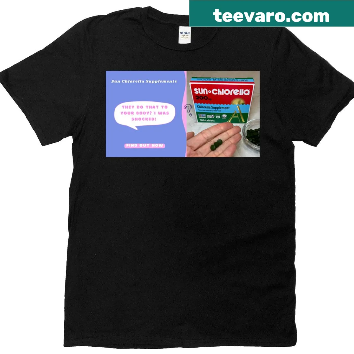Informative T-shirt about Sun Chlorella superfood — on a men's t-shirt