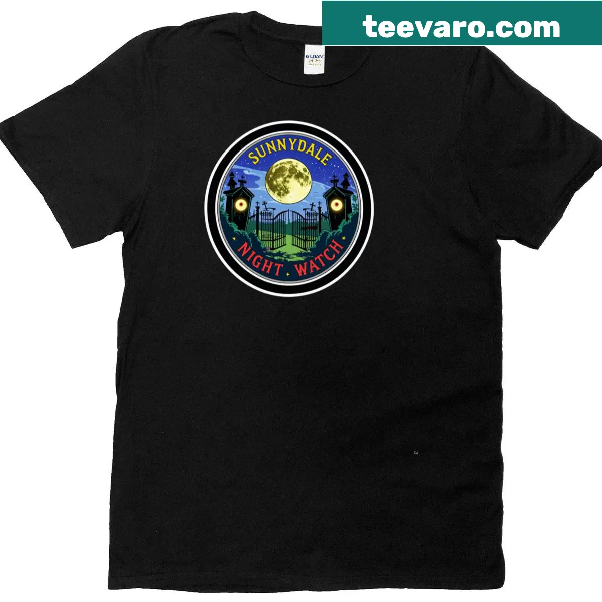 Vintage-style oversized T-shirt with a night watch graphic — on a men's t-shirt