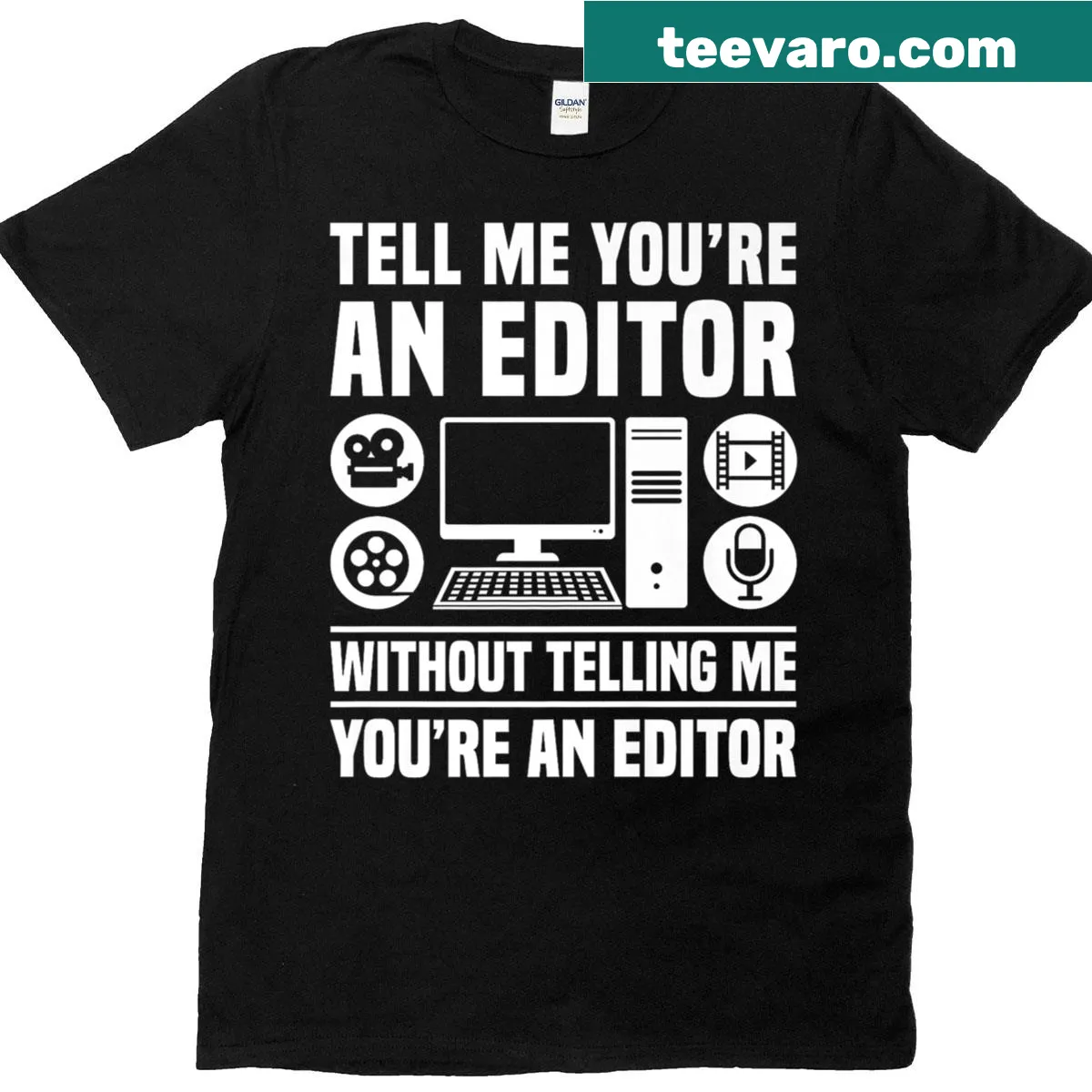 Humorous T-shirt for editors and filmmakers with playful text — on a men's t-shirt