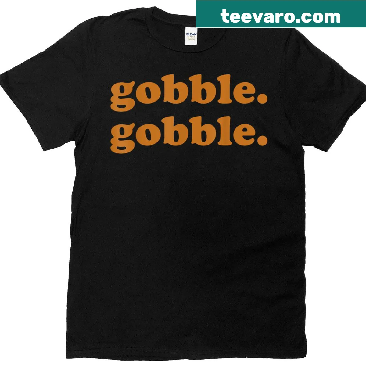 Playful cartoon turkey T-shirt with 'Gobble Gobble' text — on a men's t-shirt