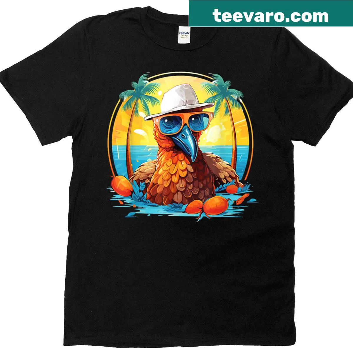 Thanksgiving T-shirt with illustrated turkey design — on a men's t-shirt