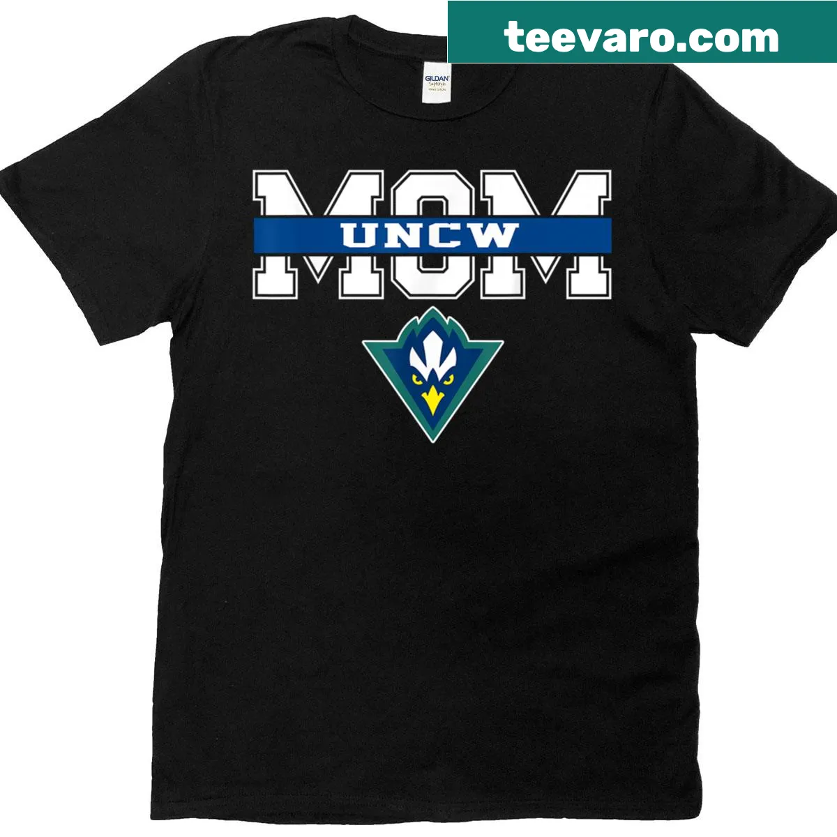 Vintage UNC Wilmington mom t-shirt with arch design — on a men's t-shirt