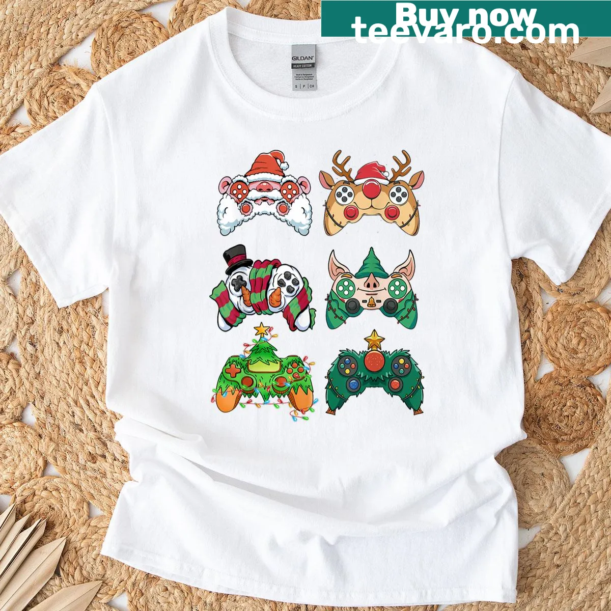 Video game controller graphic for Christmas on a T-shirt — on a men's t-shirt