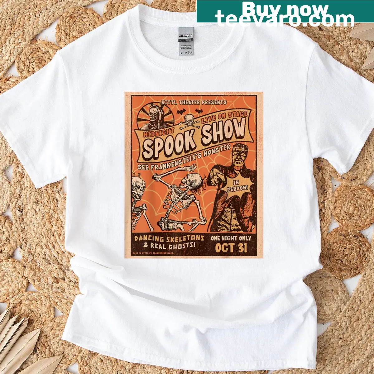Vintage monster movie themed T-shirt for Halloween — on a men's t-shirt