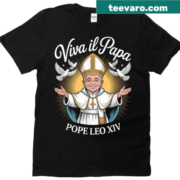 T-shirt featuring Pope Leo XIV illustration with "Viva Il Papa" text