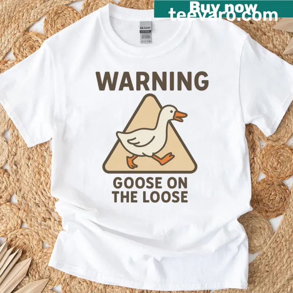 Kids T-shirt with a funny goose warning sign illustration