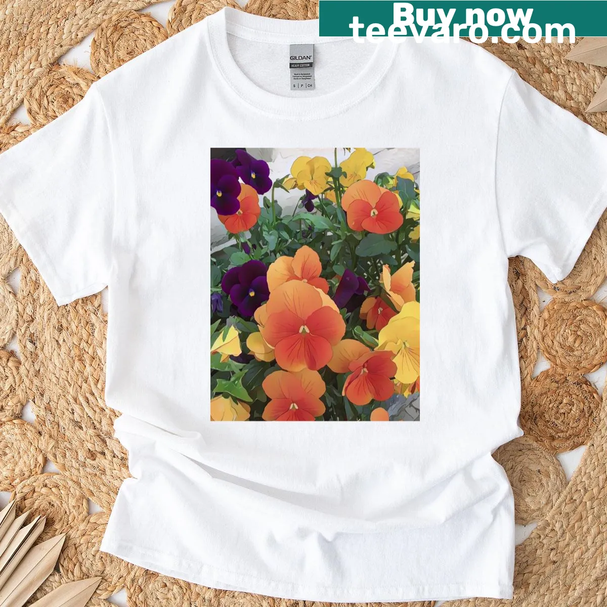 T-shirt with cheerful garden flowers illustration — on a men's t-shirt