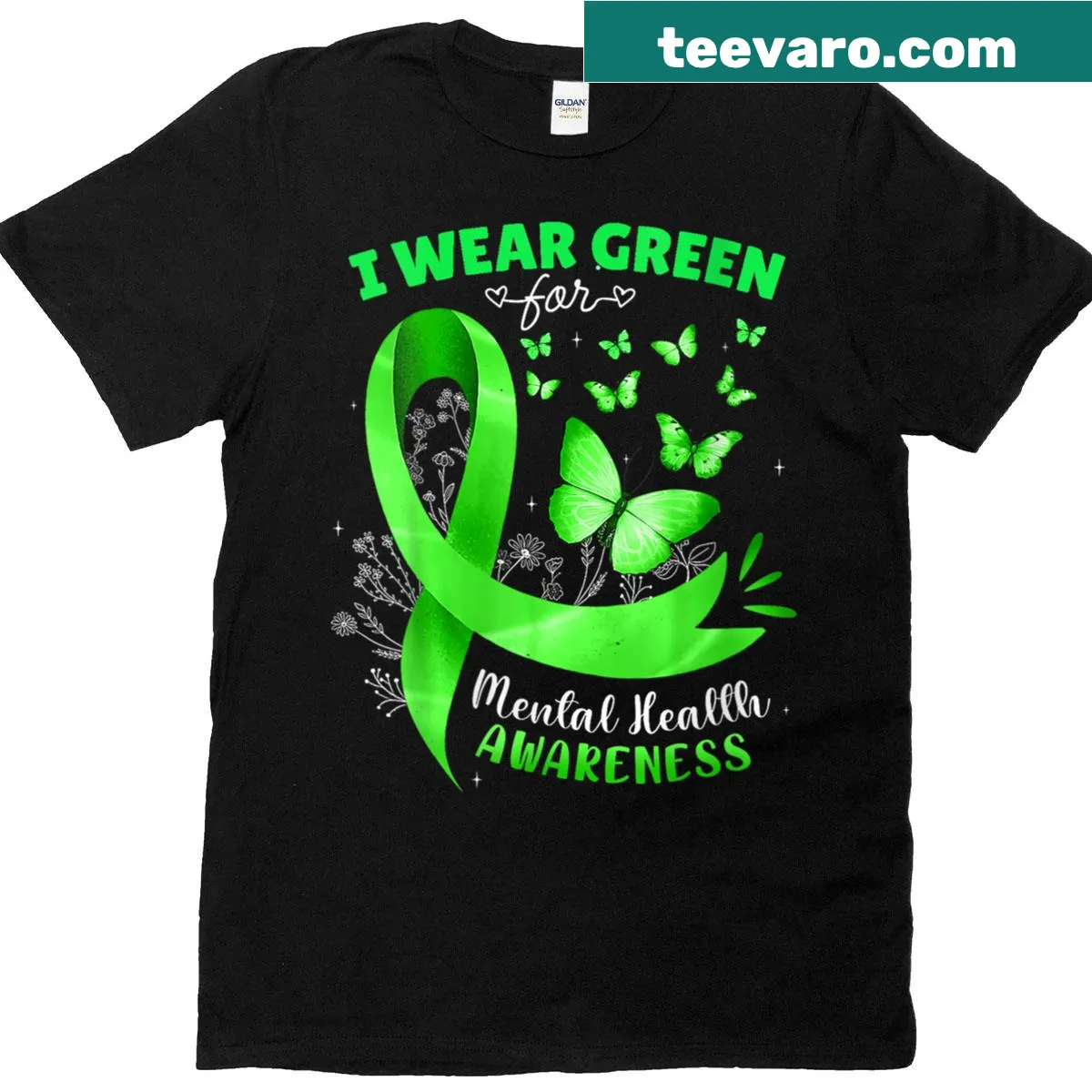 Butterfly heart graphic T-shirt for mental health awareness — on a men's t-shirt