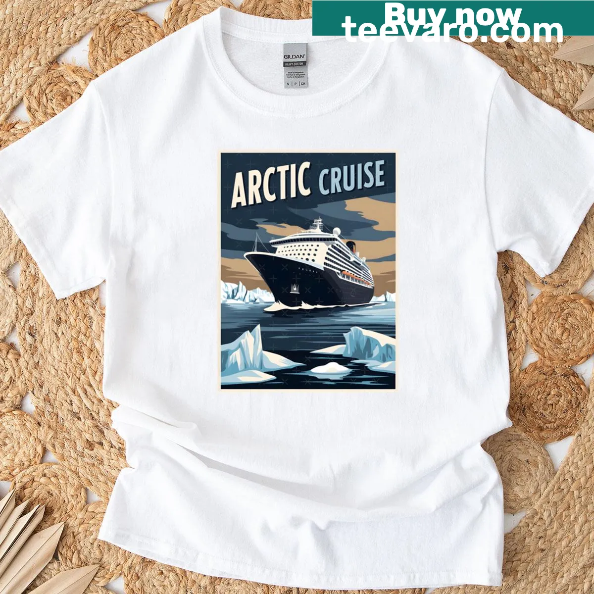 Vintage Arctic cruise travel illustration T-shirt — on a men's t-shirt