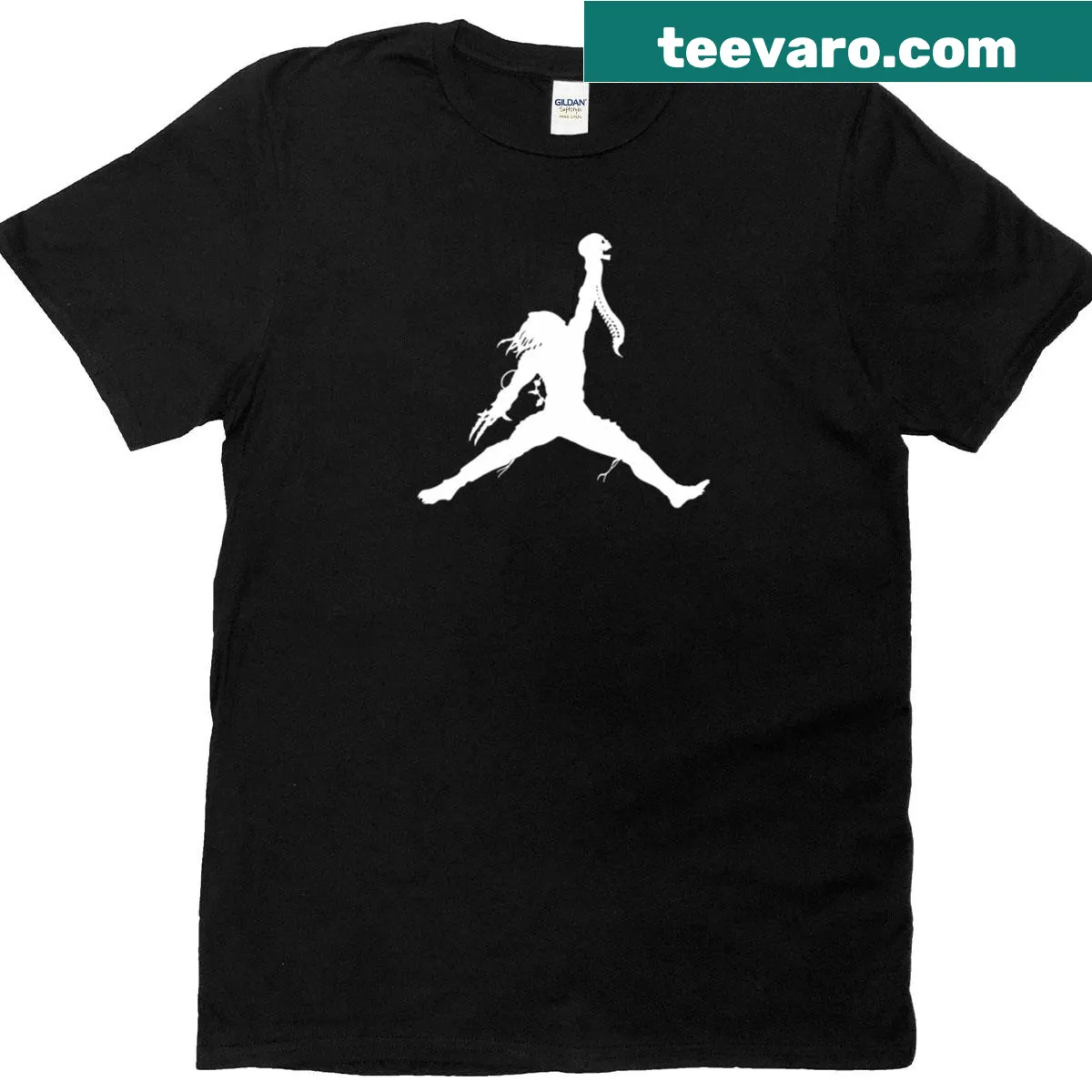 Minimalist T-shirt with 'Air Hunter' text in an inverted style — on a men's t-shirt