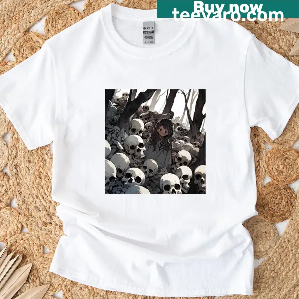 Anime girl in a forest of skulls t-shirt design