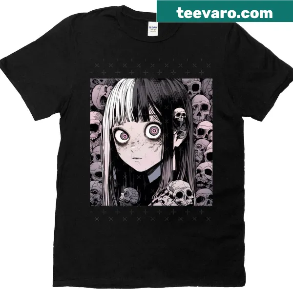 Oversized t-shirt with anime girl and skulls design