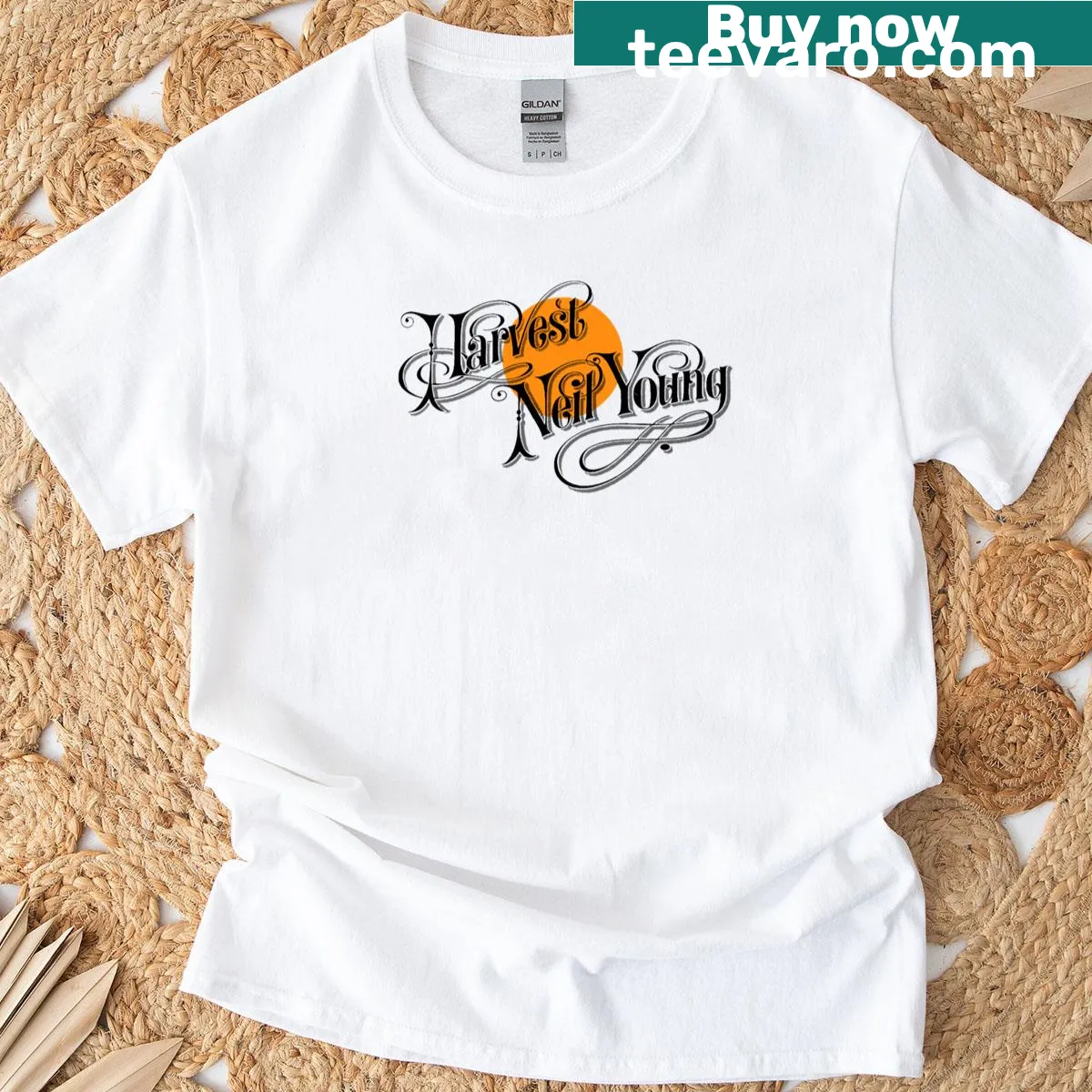 Minimalist typography graphic t-shirt — on a men's t-shirt