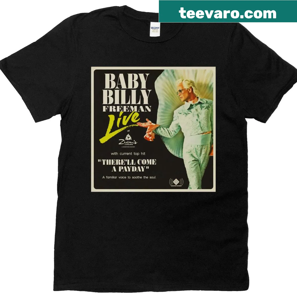 Retro graphic celebrating Baby Billy Freeman's performance on a t-shirt. — on a men's t-shirt