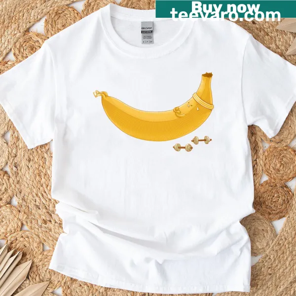 Humorous fitness t-shirt featuring 'Banana Training - Sit Ups' text