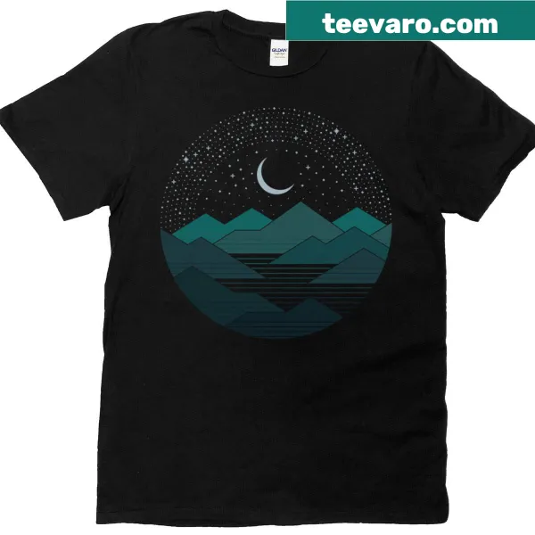 Nature-themed t-shirt featuring mountains and stars design