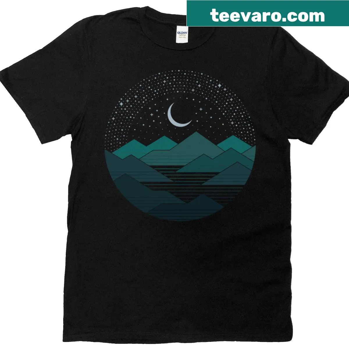 Nature-themed t-shirt featuring mountains and stars design — on a men's t-shirt