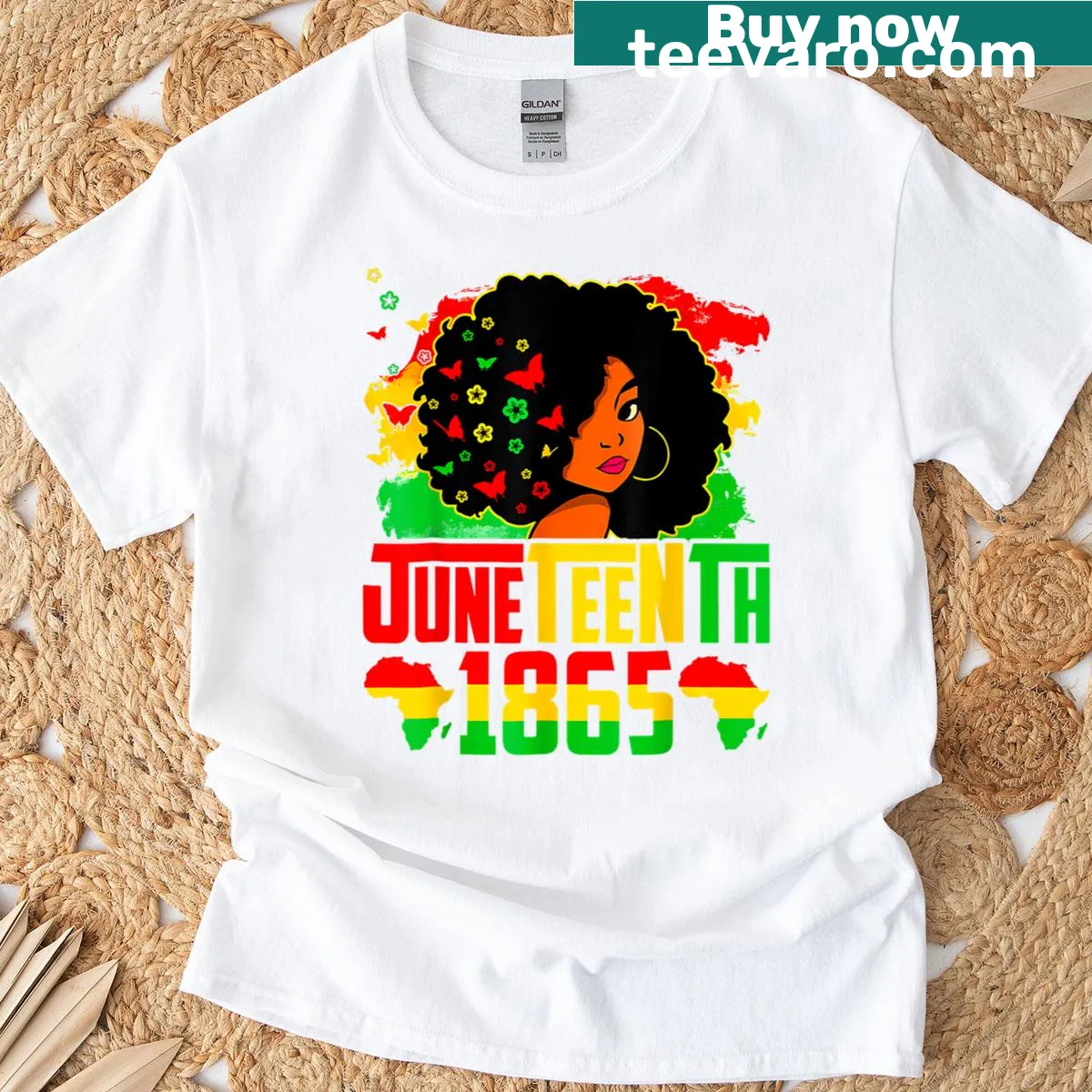Black Women T-shirt celebrating Juneteenth with bold text — on a men's t-shirt