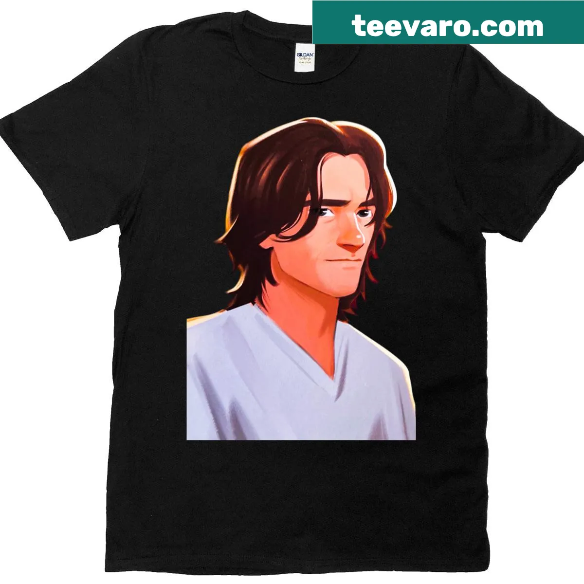 Bold Bob portrait with thunderbolt design on T-shirt — on a men's t-shirt
