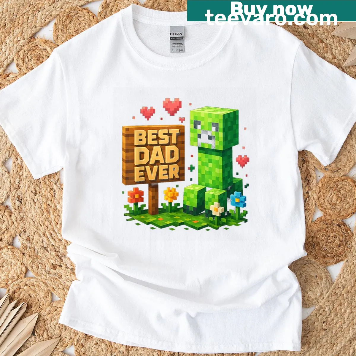 Pixelated graphic reads 'Best Dad Ever' on a gaming-themed T-shirt — on a men's t-shirt