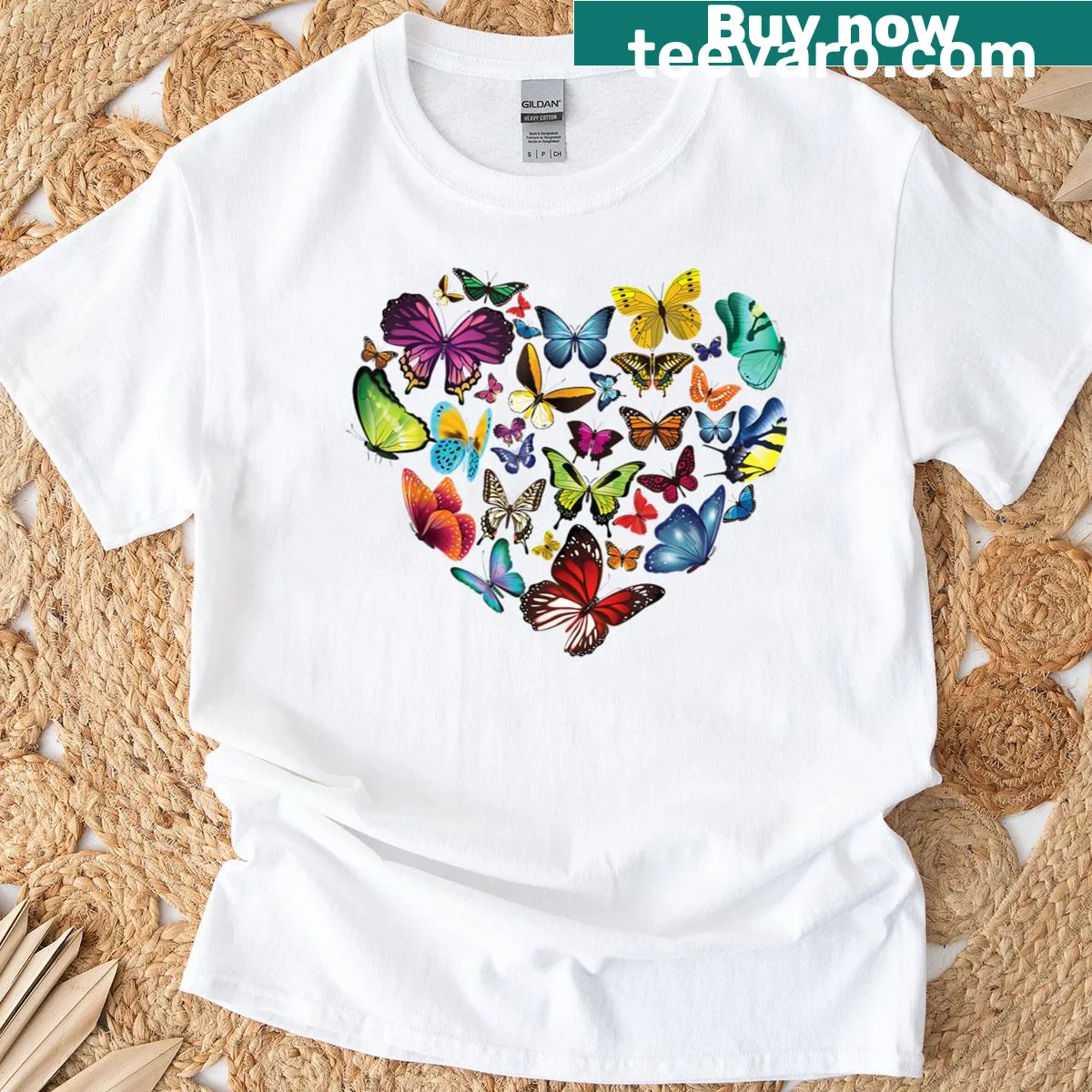 Heart shape created by butterflies on a t-shirt — on a men's t-shirt