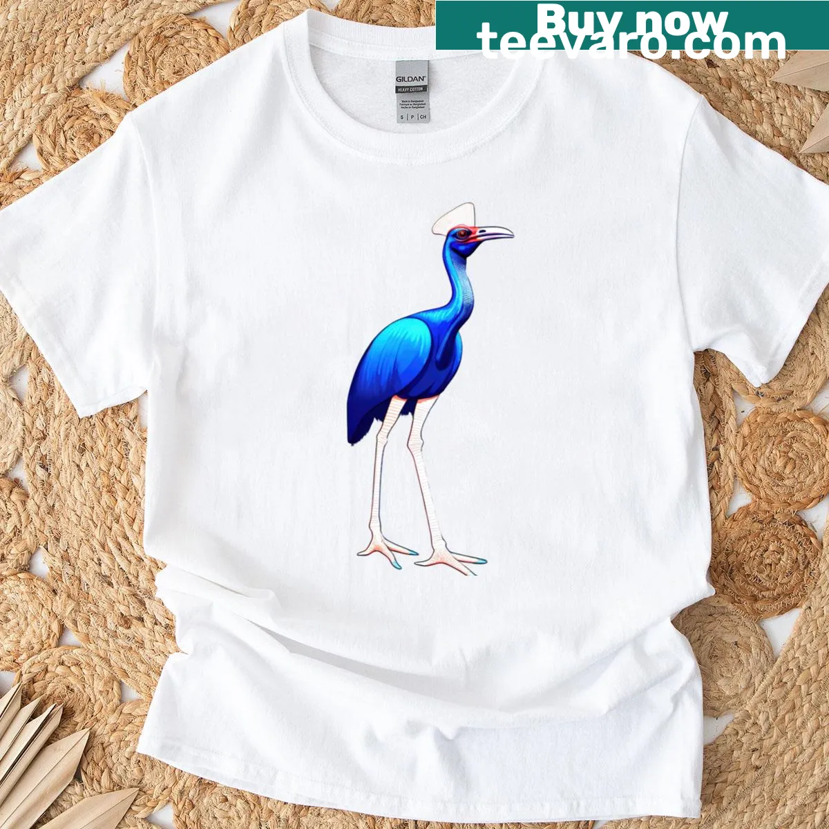 Illustrated side profile of a cassowary on a T-shirt — on a men's t-shirt