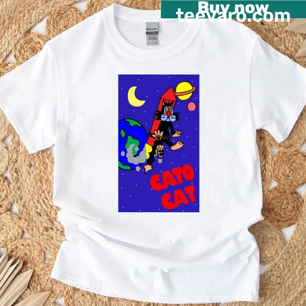 Cartoon Cato the Cat illustration on a T-shirt