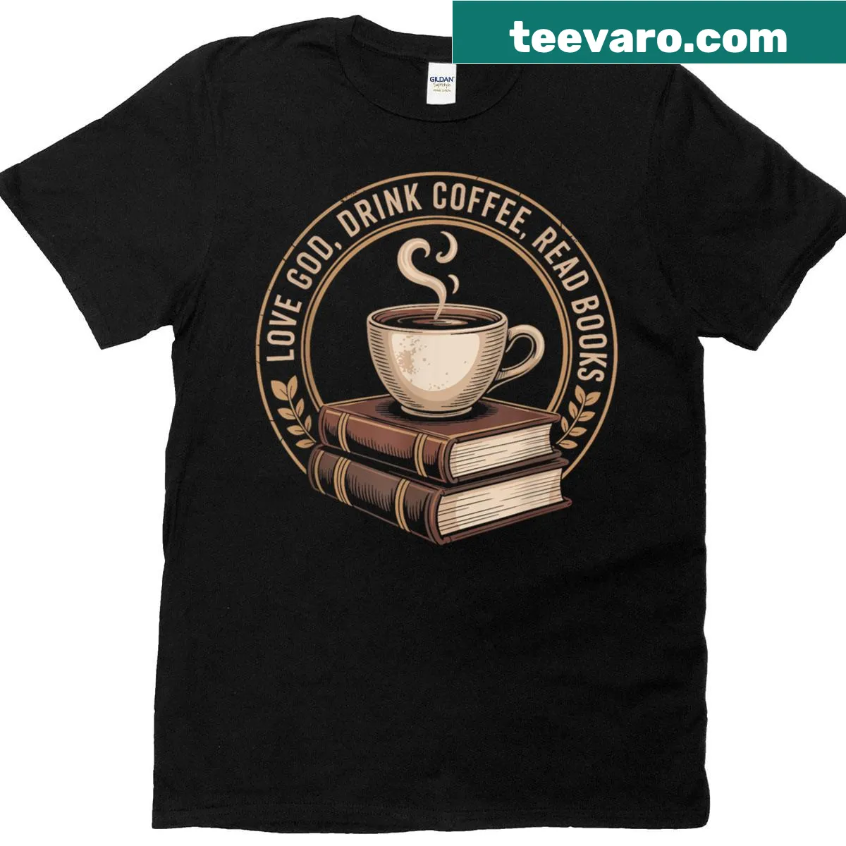 Inspirational t-shirt with a design for coffee and book lovers. — on a men's t-shirt