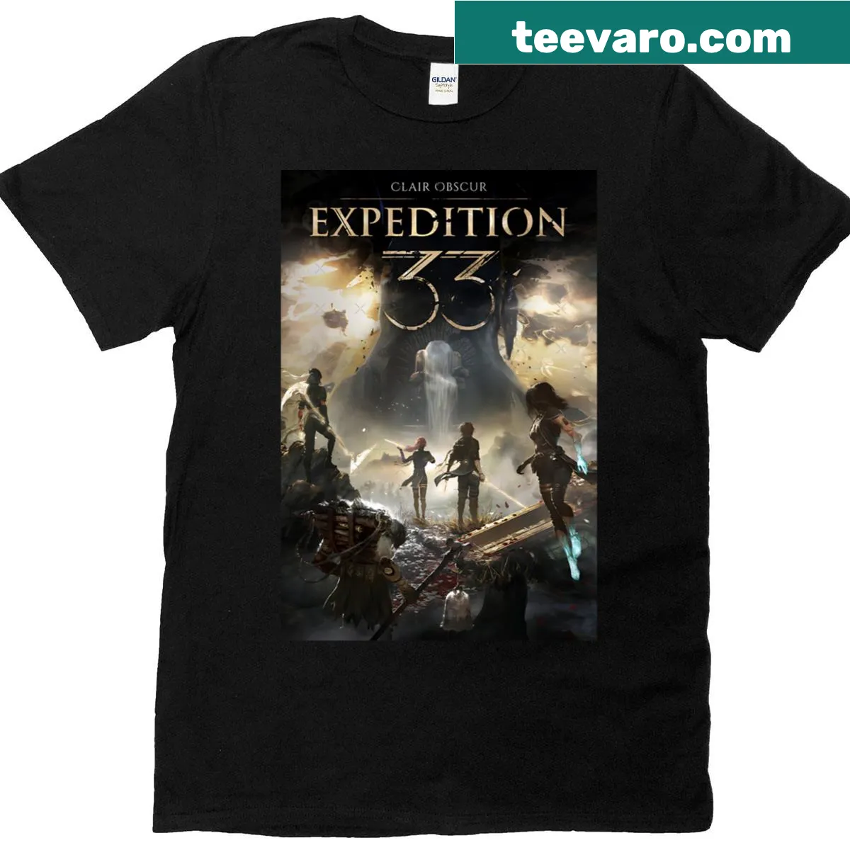 Graphic design inspired by exploration on Clair Obscur T-shirt — on a men's t-shirt