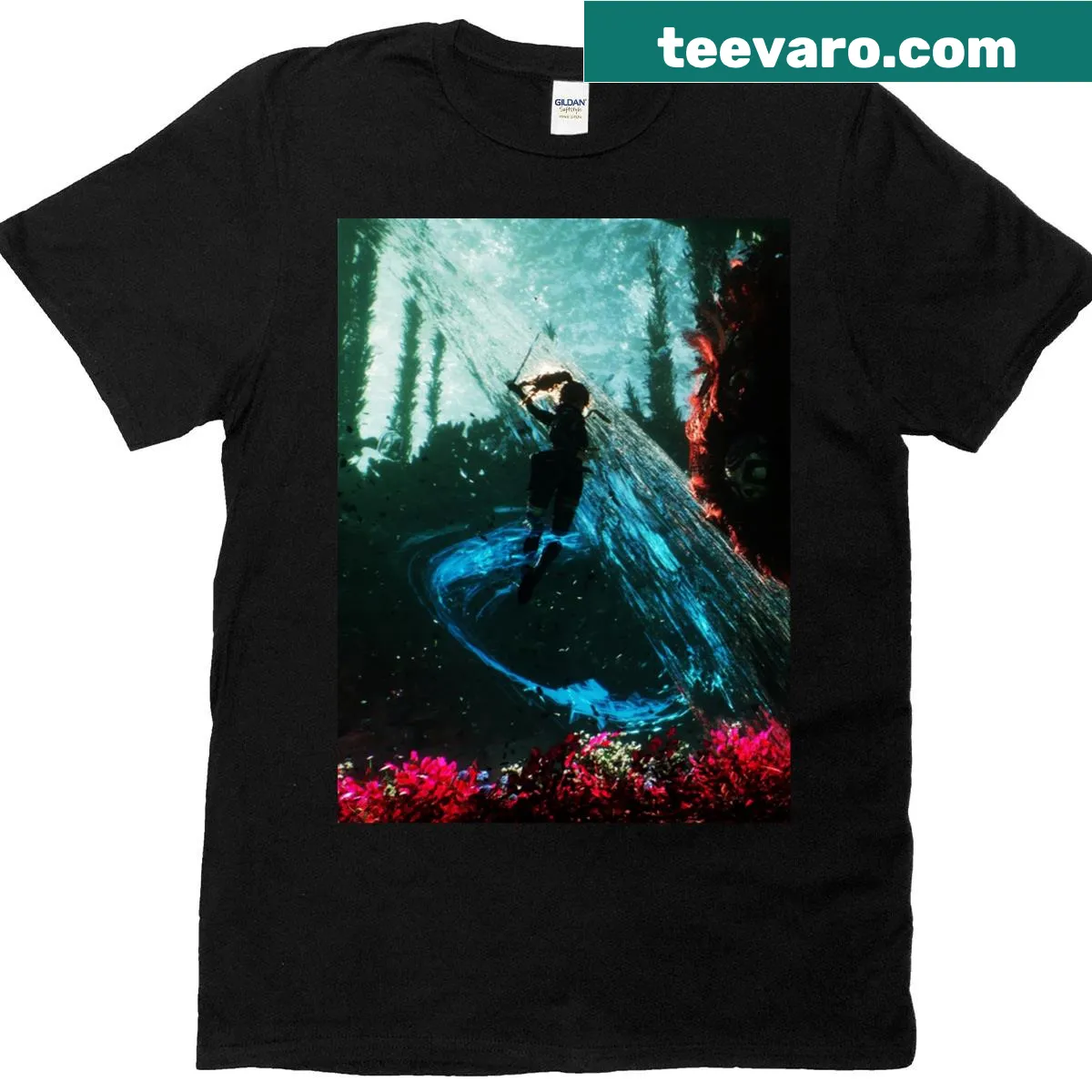 Video game-themed graphic T-shirt inspired by Expedition 33. — on a men's t-shirt