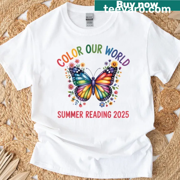 Butterfly illustration representing summer reading on a T-shirt