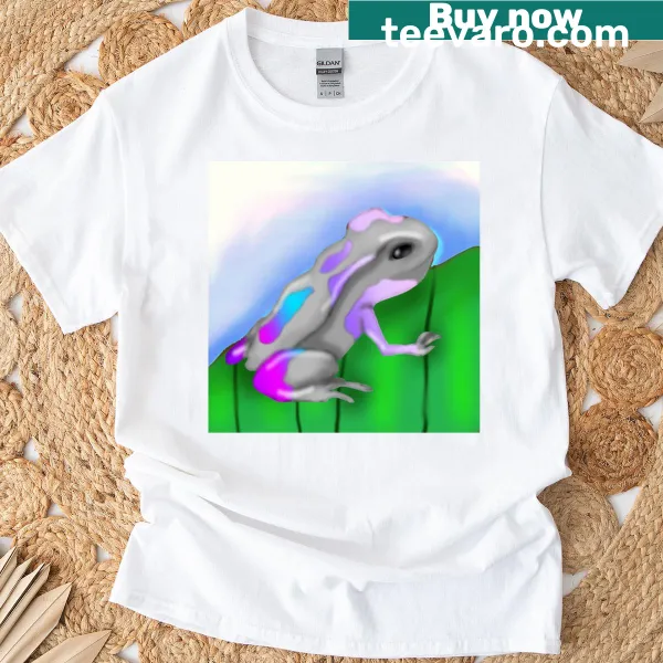 Cartoon stone frog graphic on a t-shirt