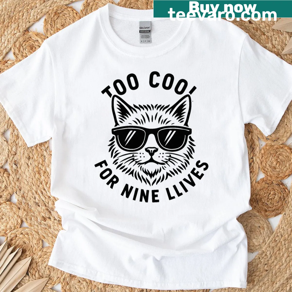 Monochrome T-shirt featuring a stylish cat illustration — on a men's t-shirt